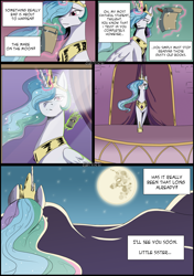 Size: 2079x2953 | Tagged: safe, artist:nire, character:nightmare moon, character:princess celestia, character:princess luna, species:alicorn, species:pony, episode:friendship is magic, g4, my little pony: friendship is magic, balcony, canterlot, comic, female, glowing horn, horn, implied twilight sparkle, letter, magic, mare, mare in the moon, moon, night, quill, sad, scroll, signature, sky, solo, telekinesis