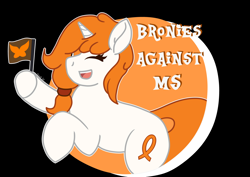 Size: 4092x2893 | Tagged: safe, artist:sharpiesketches, oc, oc:meylin solara, species:pony, species:unicorn, bronies against ms, charity drive, cutie mark, flag, logo, multiple sclerosis, one eye closed, smiling, text, wink