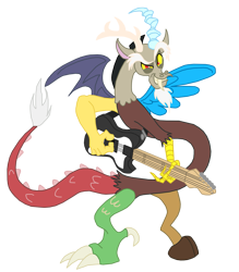 Size: 1115x1274 | Tagged: safe, artist:unoservix, character:discord, species:draconequus, electric guitar, guitar, male, musical instrument, pose, simple background, solo, transparent background