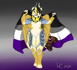 Size: 3300x3000 | Tagged: safe, artist:lightningchaserarts, oc, oc:lightning chaser, species:anthro, species:chimera, asexual, barely pony related, big cat, furry, fursona, liger, manticore, panromantic, pride