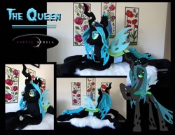 Size: 1280x990 | Tagged: safe, artist:purplenebulastudios, character:queen chrysalis, species:changeling, art, irl, life size, palindrome get, photo, plushie, prone, solo