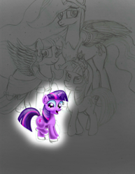 Size: 2550x3300 | Tagged: safe, artist:jac59col, character:twilight sparkle, character:twilight sparkle (alicorn), character:twilight sparkle (unicorn), species:alicorn, species:pony, species:unicorn, episode:the last problem, g4, my little pony: friendship is magic, age progression, big crown thingy, clothing, coronation dress, dress, element of magic, female, filly, filly twilight sparkle, jewelry, multeity, ponidox, princess twilight 2.0, regalia, self ponidox, sparkle sparkle sparkle, time paradox, wip, younger