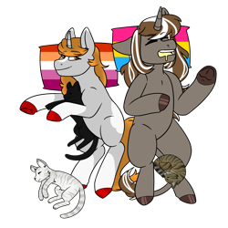 Size: 3000x3000 | Tagged: safe, artist:cinnerroll, oc, oc only, oc:cinni, species:pony, species:unicorn, bed, cat, colored hooves, drool, lesbian pride flag, lying down, lying on bed, on bed, pansexual pride flag, pride, pride flag, simple background, sleeping, transparent background