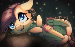 Size: 2930x1824 | Tagged: safe, artist:nookprint, character:fluttershy, character:harry, species:pegasus, species:pony, bear, colored hooves, cute, dock, female, frog (hoof), male, mare, offscreen character, shyabetes, solo focus, underhoof