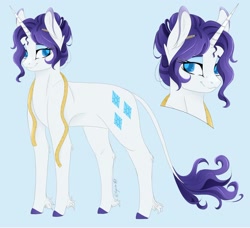 Size: 1914x1745 | Tagged: safe, artist:nyota71, character:rarity, species:pony, species:unicorn, alternate design, alternate hairstyle, colored hooves, colored pupils, ear fluff, eyeshadow, female, hair bun, leonine tail, makeup, mare, measuring tape, pencil, redesign, simple background, smiling, solo