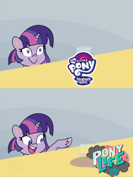 Size: 900x1200 | Tagged: safe, artist:crystalightrocket, edit, character:twilight sparkle, species:pony, my little pony:pony life, chocolate, chocolate milk, comic, drink, even more pure unfiltered evil, everything is ruined, evil, exploitable meme, food, meme, milk, my little pony logo, pure unfiltered evil, smiling, spill, spilled milk