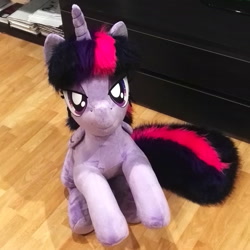 Size: 1955x1955 | Tagged: safe, artist:ponimalion, character:twilight sparkle, character:twilight sparkle (alicorn), species:alicorn, species:pony, species:unicorn, bedroom eyes, female, fluffy mane, fluffy tail, irl, mare, photo, plushie, sitting, solo