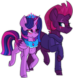 Size: 1015x1080 | Tagged: safe, artist:king-justin, character:tempest shadow, character:twilight sparkle, character:twilight sparkle (alicorn), species:alicorn, species:pony, ship:tempestlight, blushing, clothing, colored wings, female, lesbian, shipping, simple background, transparent background, wings