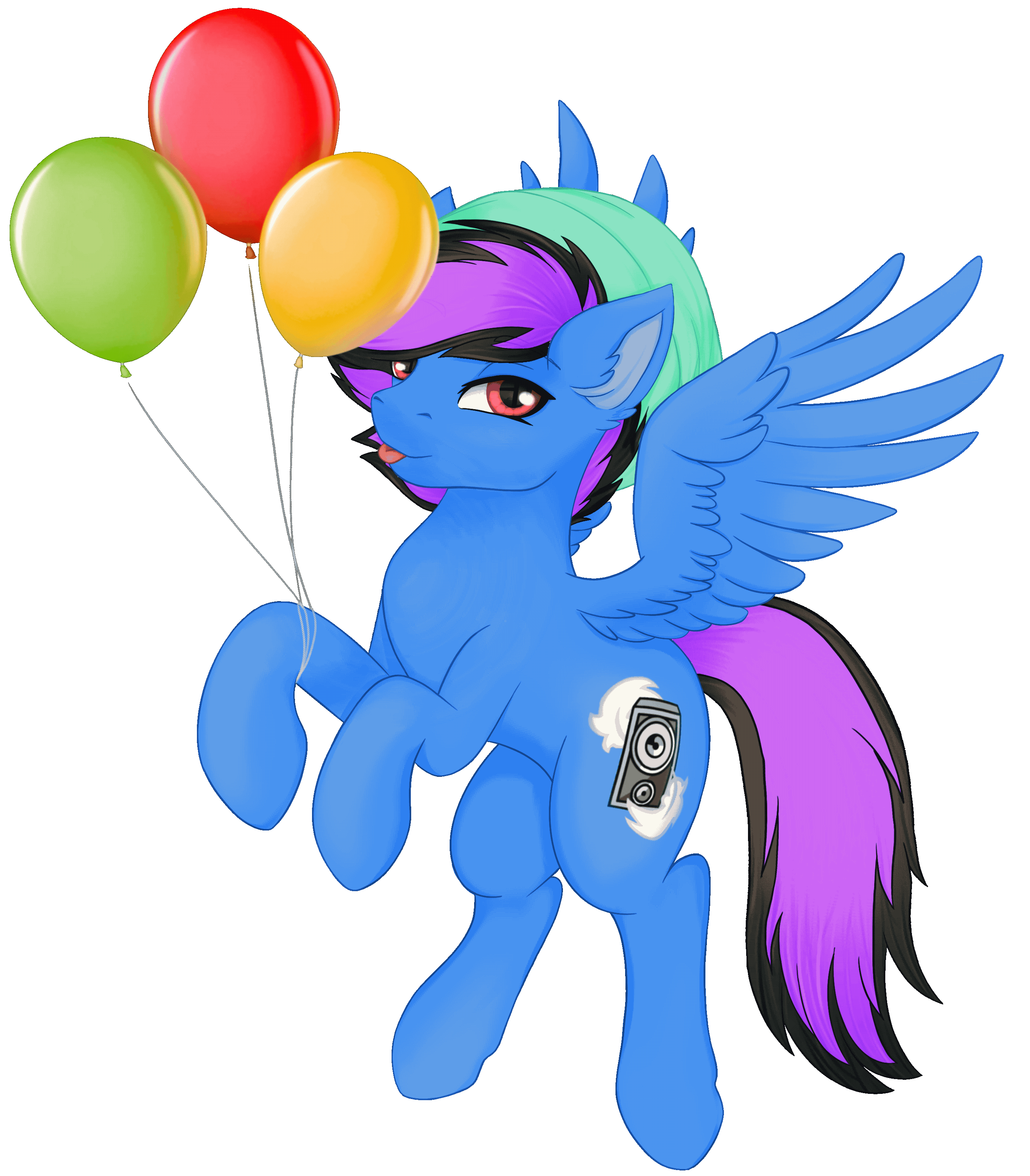 Size: 2783x3179 | Tagged: safe, artist:bellfa, part of a set, oc, oc only, species:pegasus, species:pony, animated, balloon, beanie, blep, clothing, commission, cutie mark, ear fluff, ear piercing, earring, flight, flying, gif, hat, jewelry, lidded eyes, looking at you, male, piercing, simple background, smiling, solo, spread wings, stallion, tongue out, transparent background, wings, ych result