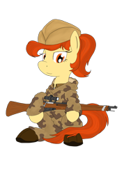 Size: 1820x2560 | Tagged: safe, artist:xphil1998, oc, oc only, species:earth pony, species:pony, camouflage, clothing, female, gun, hat, mare, mosin nagant, red army, rifle, simple background, smiling, sniper, sniper rifle, solo, soviet union, transparent background, weapon, world war ii