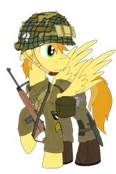 Size: 1625x2430 | Tagged: safe, artist:xphil1998, oc, oc only, species:pegasus, species:pony, gun, helmet, knife, male, paratrooper, simple background, solo, stallion, transparent background, us army, weapon, world war ii
