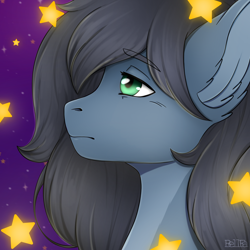 Size: 4050x4050 | Tagged: safe, artist:bellfa, oc, oc only, species:pegasus, species:pony, bathrobe, clothing, commission, green eyes, grey hair, male, original art, robe, sad, simple background, solo, stars, ych result
