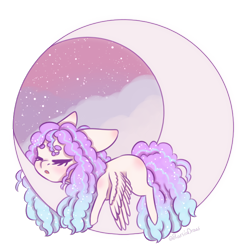 Size: 590x590 | Tagged: safe, artist:moonwolf96, oc, oc only, oc:natalie moon, species:pegasus, species:pony, chibi, female, mare, moon, sleeping, solo, tangible heavenly object