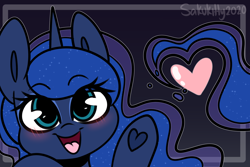 Size: 3600x2400 | Tagged: safe, artist:sakukitty, character:princess luna, species:pony, blushing, bust, cute, female, heart, high res, hoof heart, looking at you, lunabetes, mare, open mouth, portrait, solo, weapons-grade cute