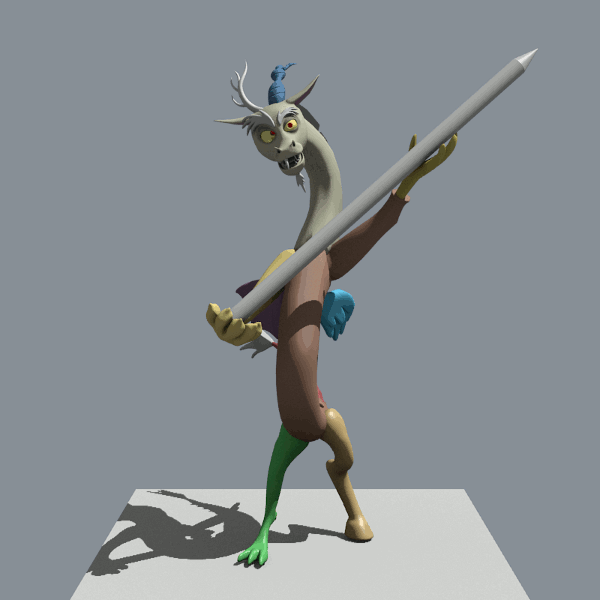 Size: 600x600 | Tagged: safe, artist:uncommented, character:discord, 3d, animated, blender, male, prepare your anus, rod, shadow, smiling, solo