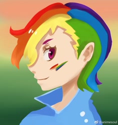 Size: 1600x1700 | Tagged: safe, artist:animesoul, part of a set, character:rainbow dash, species:human, face paint, female, humanized, profile, solo