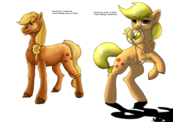 Size: 4300x3036 | Tagged: safe, artist:anelaponela, artist:drops-of-blood, character:applejack, species:earth pony, species:pony, g4, collaboration, female, looking at you, mare, rope, simple background, white background
