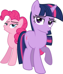 Size: 4100x4800 | Tagged: safe, artist:flizzick, character:pinkie pie, character:twilight sparkle, absurd resolution, bedroom eyes, duckface, simple background, transparent background, vector