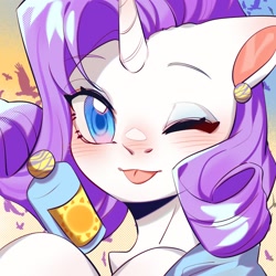 Size: 1754x1754 | Tagged: safe, artist:royal, part of a set, character:rarity, species:pony, g4, blep, blushing, bust, cute, female, mare, one eye closed, portrait, raribetes, solo, summer, tongue out, wink