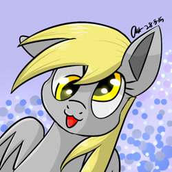 Size: 600x600 | Tagged: safe, artist:mysteryart716, character:derpy hooves, species:pegasus, species:pony, g4, :3, bust, female, mare, one ear down, portrait, solo