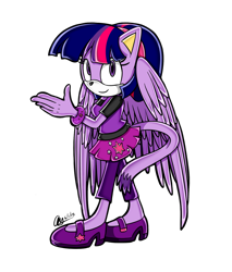 Size: 1258x1474 | Tagged: safe, artist:mysteryart716, part of a set, character:twilight sparkle, character:twilight sparkle (alicorn), species:alicorn, species:anthro, species:plantigrade anthro, species:pony, g4, bracelet, cat, catified, clothing, female, jewelry, mobian, shoes, simple background, solo, sonic the hedgehog (series), sonicified, species swap, style emulation, transparent background, twilight cat, wings, yuji uekawa style