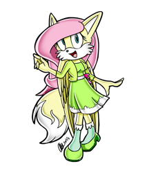 Size: 1258x1474 | Tagged: safe, artist:mysteryart716, part of a set, character:fluttershy, species:anthro, species:fox, species:plantigrade anthro, g4, clothing, female, mobian, shoes, simple background, solo, sonic the hedgehog (series), sonicified, species swap, style emulation, transparent background, vixen, wings, yuji uekawa style