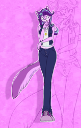Size: 1953x3070 | Tagged: safe, artist:mysteryart716, part of a set, character:starlight glimmer, species:anthro, species:plantigrade anthro, g4, bracelet, clothing, female, jeans, jewelry, mobian, necklace, pants, shoes, solo, sonic the hedgehog (series), sonicified, species swap, squirrel, tank top, vest, zoom layer