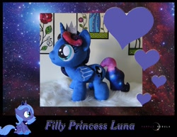 Size: 1280x990 | Tagged: safe, artist:purplenebulastudios, character:princess luna, species:pony, g4, female, filly, irl, photo, plushie, solo, woona, younger