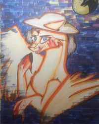Size: 1080x1349 | Tagged: safe, artist:olyaandspid, species:pegasus, species:pony, g4, attack on titan, blood, bust, clothing, colored hooves, full moon, hat, kenny ackerman, mare in the moon, moon, ponified, solo, traditional art