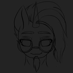 Size: 1200x1200 | Tagged: safe, artist:pearl123_art, character:sunburst, species:pony, species:unicorn, g4, bust, dark background, facial hair, glasses, goatee, lineart, male, solo, stallion