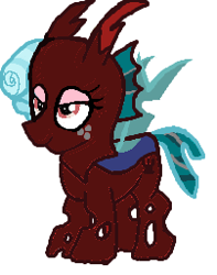 Size: 202x256 | Tagged: safe, artist:qjosh, character:cozy glow, species:changeling, g4, changelingified, red changeling, solo, species swap, transformation, transformation sequence