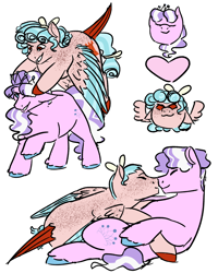 Size: 1890x2362 | Tagged: safe, artist:lieutenantcactus, character:cozy glow, character:diamond tiara, species:earth pony, species:pegasus, species:pony, ship:diamondglow, g4, eyes closed, female, lesbian, mare, nuzzling, one eye closed, shipping