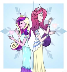Size: 1149x1236 | Tagged: safe, artist:elioo, idw, character:princess amore, character:princess cadance, g4, my little pony:equestria girls, duo, duo female, equestria girls-ified, female, heart