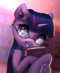 Size: 1873x2270 | Tagged: safe, artist:nookprint, character:twilight sparkle, character:twilight sparkle (unicorn), species:pony, species:unicorn, g4, adorkable, book, bookhorse, cute, dork, female, glasses, leg fluff, mare, smiling, solo, that pony sure does love books, twiabetes