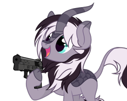 Size: 4000x3200 | Tagged: safe, artist:alfury, oc, oc:stripes, species:kirin, g4, cloven hooves, commission, delet this, gun, simple background, transparent background, weapon, your character here