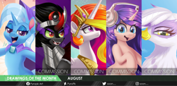 Size: 8000x3905 | Tagged: safe, artist:pyropk, character:gilda, character:king sombra, character:princess celestia, character:trixie, oc, oc:melody verve, species:alicorn, species:griffon, species:pony, species:unicorn, g4