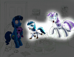 Size: 3300x2550 | Tagged: safe, artist:jac59col, character:night light, character:shining armor, character:twilight sparkle, character:twilight velvet, species:pony, species:unicorn, g4, angry, baby, baby pony, babylight sparkle, chase, colt sunburst, female, male, mother and child, mother and son, mud, parenting, wip, younger