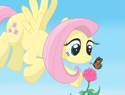 Size: 943x717 | Tagged: safe, artist:fluttershyfree, character:fluttershy, butterfly, female, flower, solo