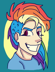 Size: 1508x1960 | Tagged: safe, artist:theedgyduck, character:rainbow dash, species:human, g4, my little pony:pony life, alternate hairstyle, bust, cel shading, dreamworks face, female, humanized, mohawk, portrait, shading, simple background, solo