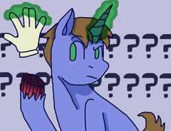 Size: 1960x1508 | Tagged: safe, artist:theedgyduck, oc, oc only, oc:glover, species:pony, species:unicorn, g4, clothing, confused, degloved, degloved hooves, gloves, horn, levitation, magic, male, question mark, solo, stallion, telekinesis, unicorn oc