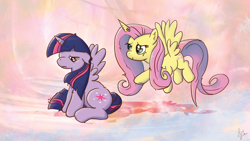 Size: 1920x1080 | Tagged: safe, artist:finalflutter, character:fluttershy, character:twilight sparkle, character:twilight sparkle (alicorn), species:alicorn, species:pony, crying, fake horn, female, mare