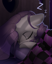Size: 2707x3349 | Tagged: safe, artist:nookprint, character:fluttershy, species:pegasus, species:pony, g4, bed, blanket, cute, eyes closed, female, floppy ears, indoors, mare, night, onomatopoeia, pillow, shyabetes, sleeping, solo, sound effects, stray strand, zzz