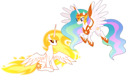 Size: 7415x4472 | Tagged: safe, artist:pumpkinpieforlife, character:daybreaker, character:princess celestia, species:alicorn, species:pony, g4, absurd resolution, accessory theft, duo, duo female, female, mare, simple background, transparent background, vector