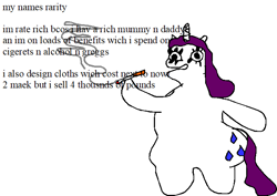 Size: 702x497 | Tagged: safe, artist:jacobfoolson, character:rarity, g4, 1000 hours in ms paint, cigarette, eyeshadow, fat, grammar error, makeup, misspelling, smoking
