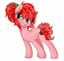 Size: 700x669 | Tagged: safe, artist:alfury, oc, oc only, oc:shimmy, oc:strawberry glaze, species:earth pony, species:pony, g4, freckles, leaning, simple background, smiling, smirk, solo, transparent background