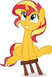Size: 4081x6051 | Tagged: safe, artist:pumpkinpieforlife, character:sunset shimmer, species:pony, species:unicorn, g4, absurd resolution, cute, female, shimmerbetes, simple background, solo, stool, stooldash, transparent background, vector