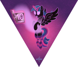Size: 2309x2000 | Tagged: safe, artist:crystalightrocket, character:twilight sparkle, character:twilight sparkle (alicorn), species:alicorn, species:pony, g4, anniversary, book, clothing, ethereal mane, female, glow, glowing eyes, glowing horn, glowing mane, happy birthday mlp:fim, horn, magic, magic aura, mare, mlp fim's tenth anniversary, open mouth, simple background, socks, solo, space, spread wings, stars, striped socks, that pony sure does love books, transparent background, triangle, wings