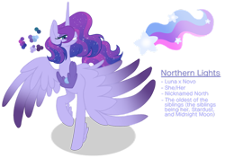 Size: 1280x903 | Tagged: safe, artist:magicuniclaws, oc, oc:northern lights, parent:princess luna, parent:queen novo, parents:lunovo, species:alicorn, species:pony, g4, colored wings, colored wingtips, female, hybrid, magical lesbian spawn, mare, offspring, simple background, solo, transparent background