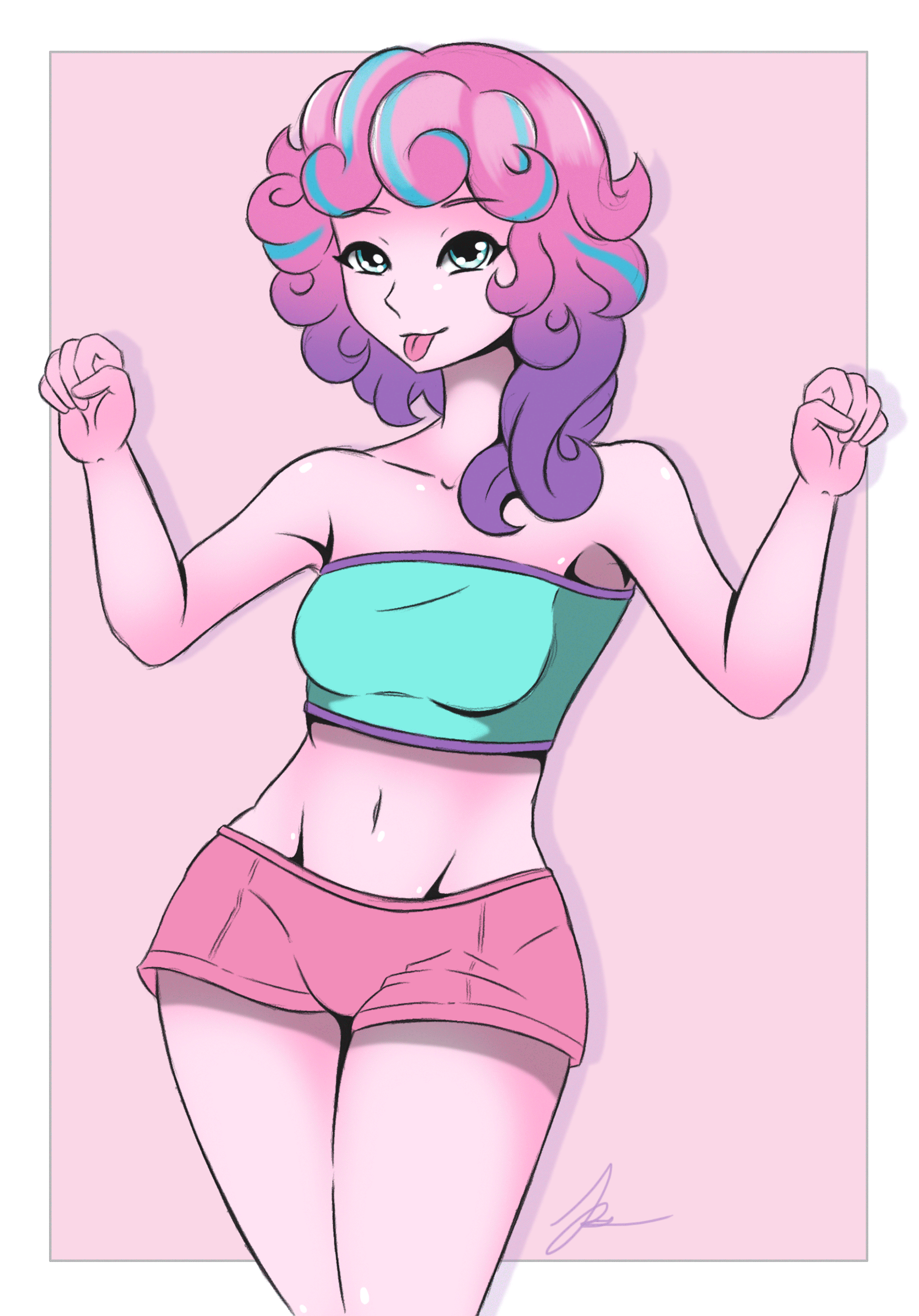 Size: 1668x2388 | Tagged: safe, artist:jennobasilicum, character:princess flurry heart, species:eqg human, g4, my little pony:equestria girls, adorasexy, alternate hairstyle, animated, belly button, blep, breasts, busty princess flurry heart, clothing, cute, dancing, equestria girls-ified, female, flurrybetes, frame by frame, gif, older, older flurry heart, sexy, shorts, solo, tongue out, tube top