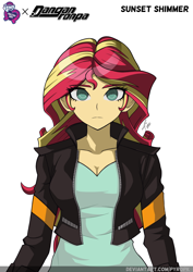 Size: 1060x1500 | Tagged: safe, artist:pyropk, character:sunset shimmer, species:eqg human, g4, my little pony:equestria girls, alternate artstyle, breasts, cleavage, crossover, danganronpa, solo